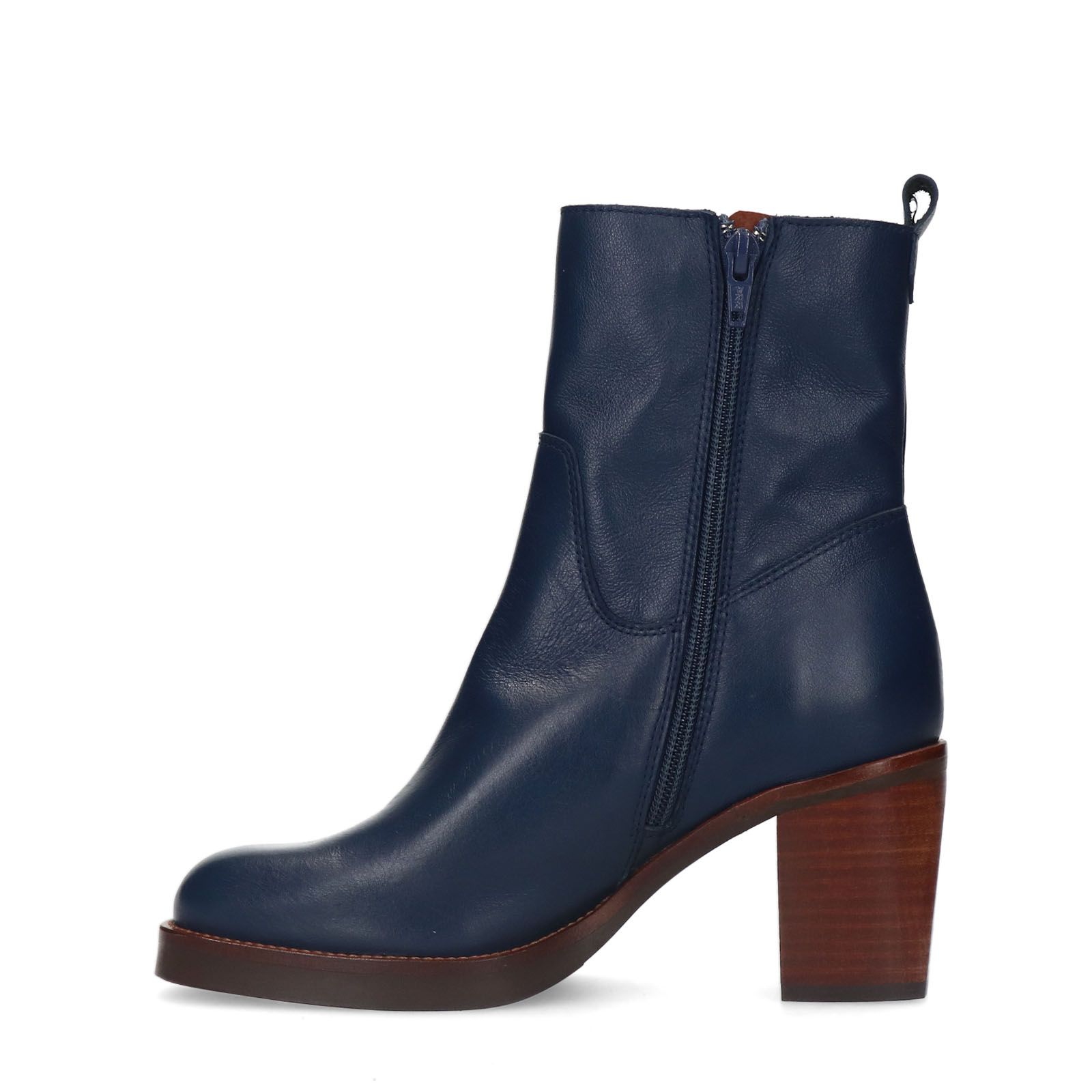 Blaue Lederstiefeletten mit Absatz