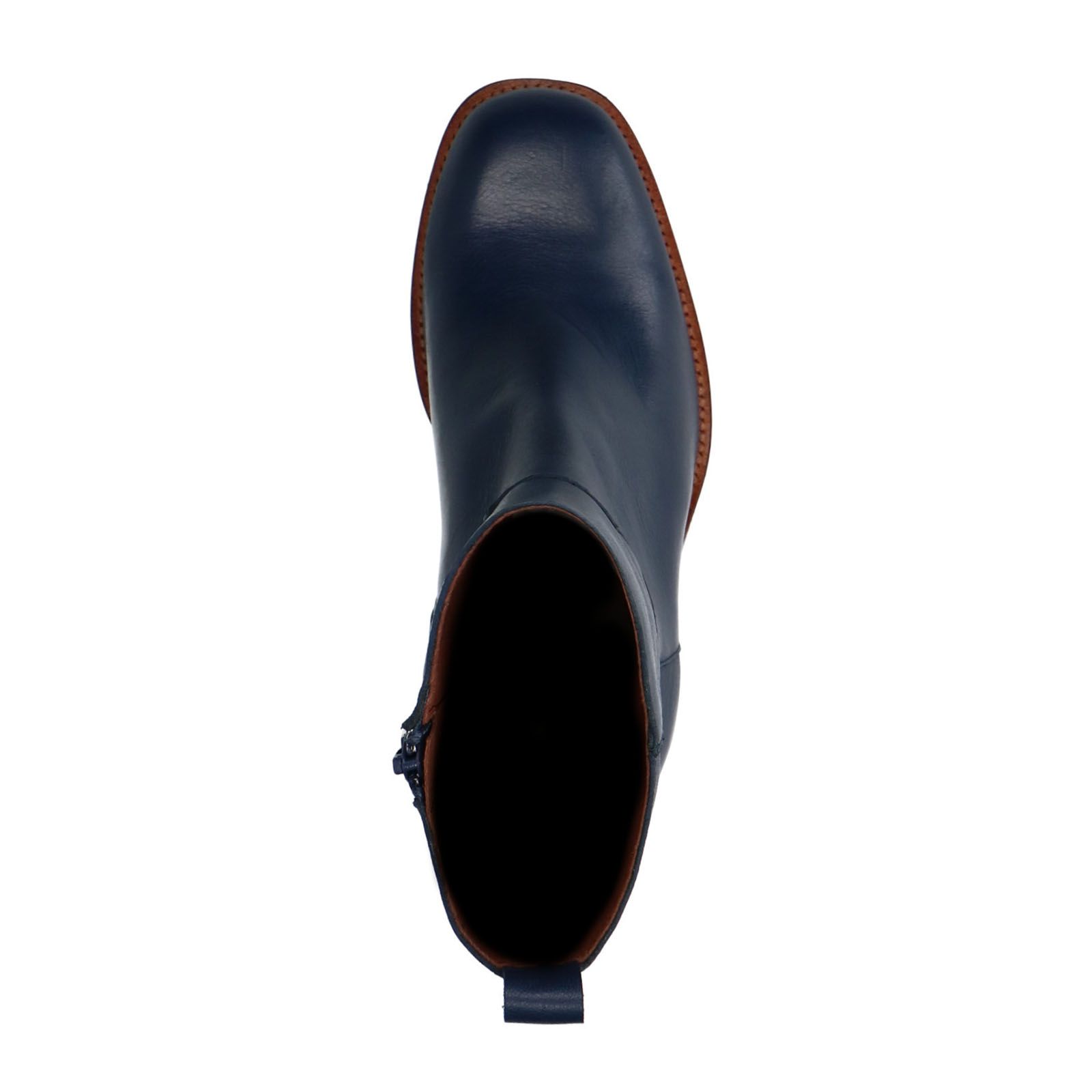 Blaue Lederstiefeletten mit Absatz