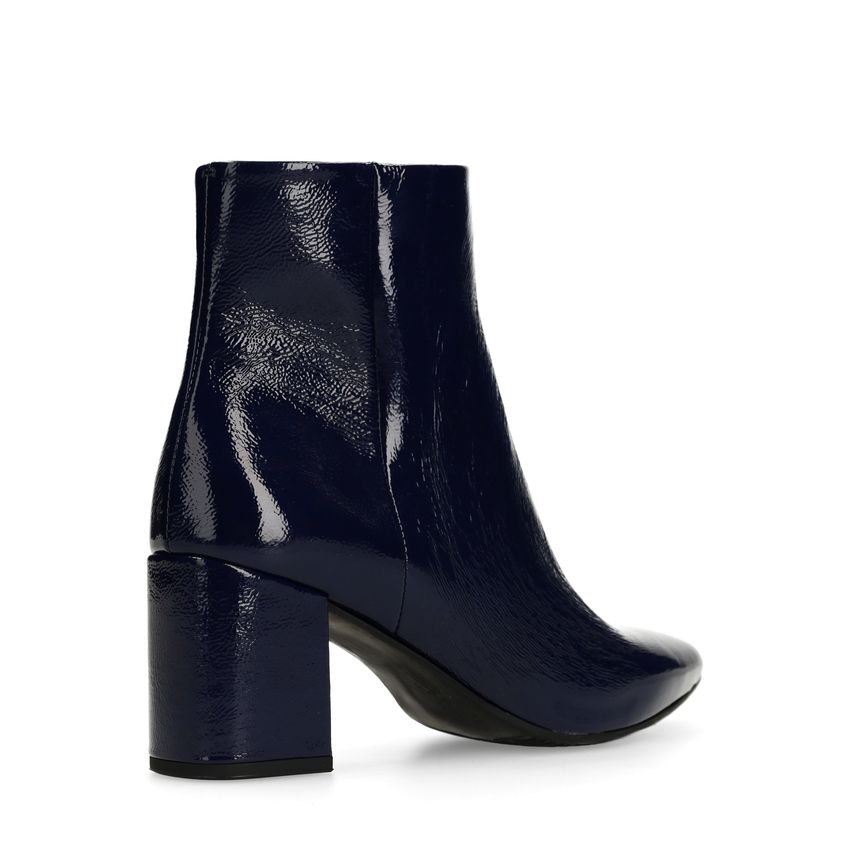 Blauwe lakleren enkellaarsjes met hak