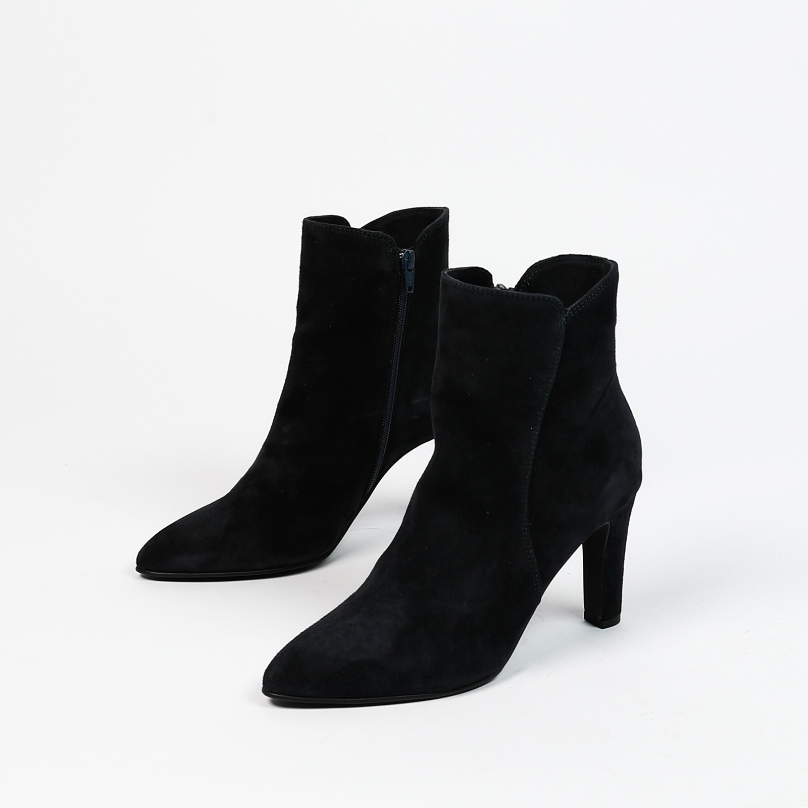 Blaue Veloursleder-Stiefeletten mit Absatz | Stiefeletten 