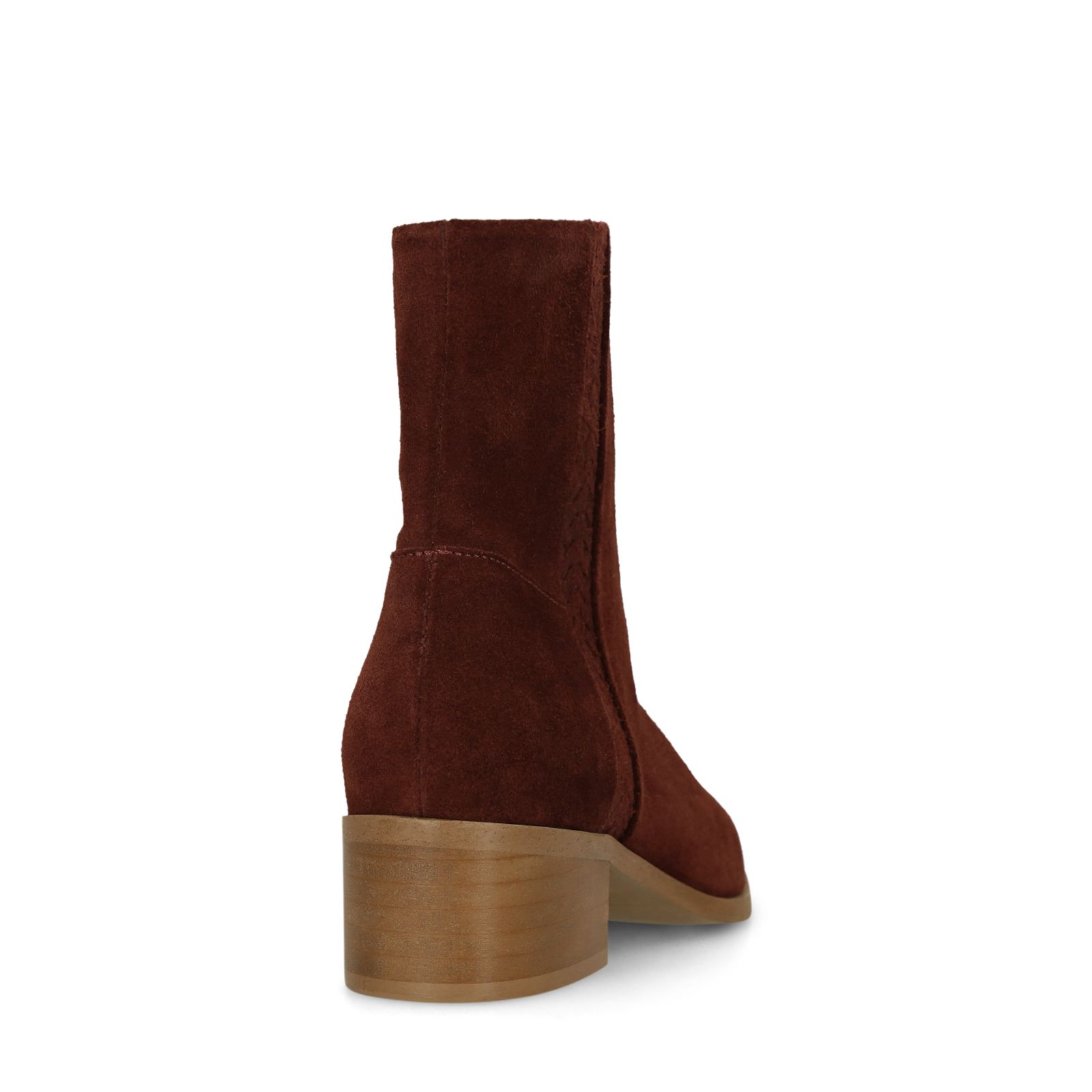 Bordeauxrote Veloursleder-Stiefeletten mit Absatz