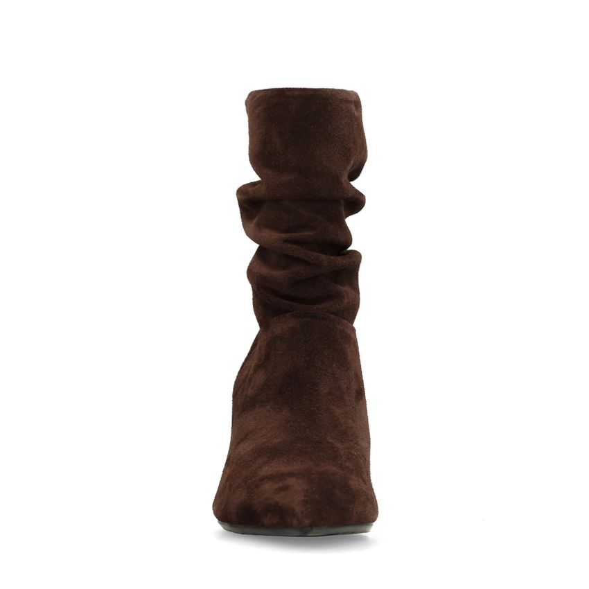 Bordeauxrote Veloursleder-Stiefeletten mit Absatz
