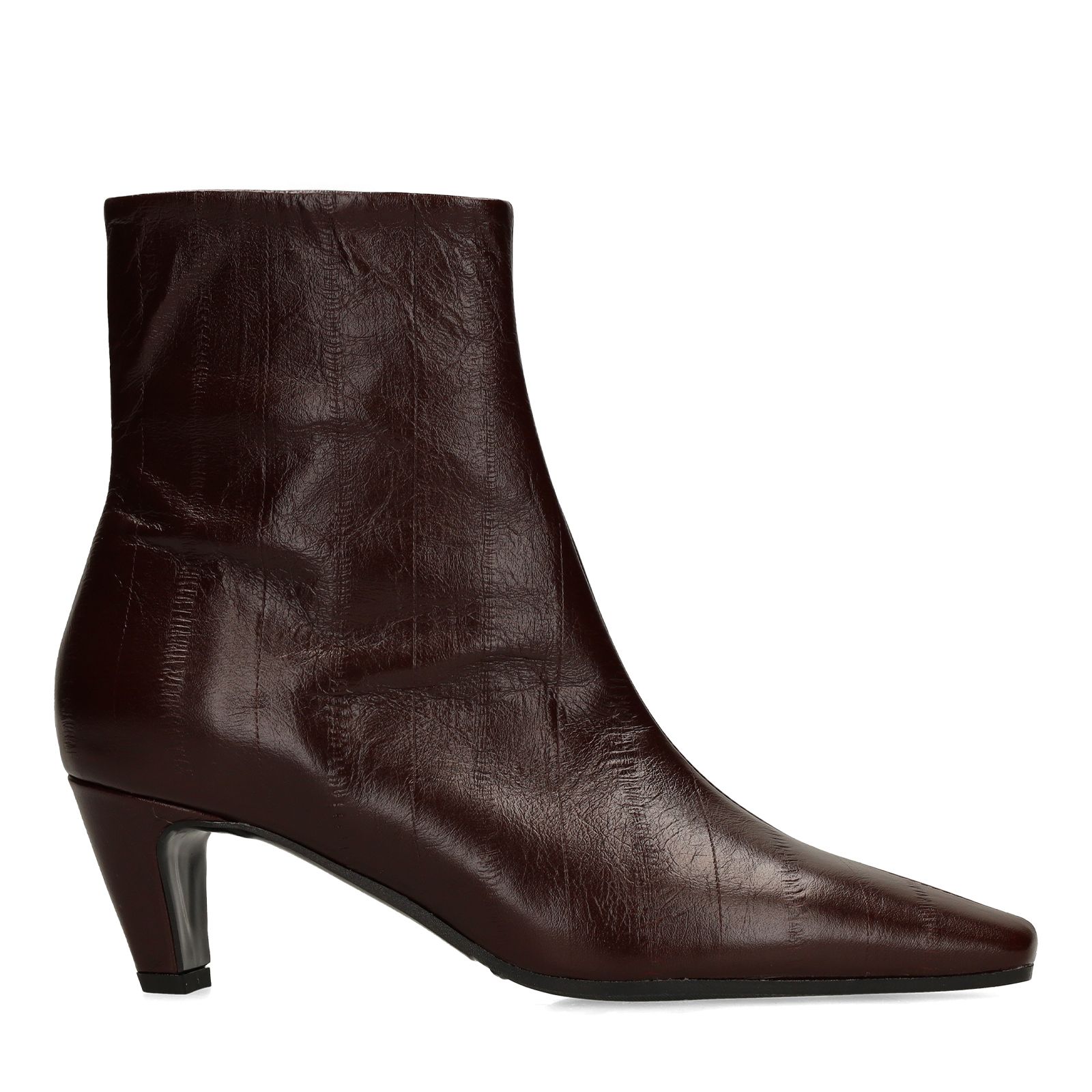 Burgundy leren enkellaarsjes met hak
