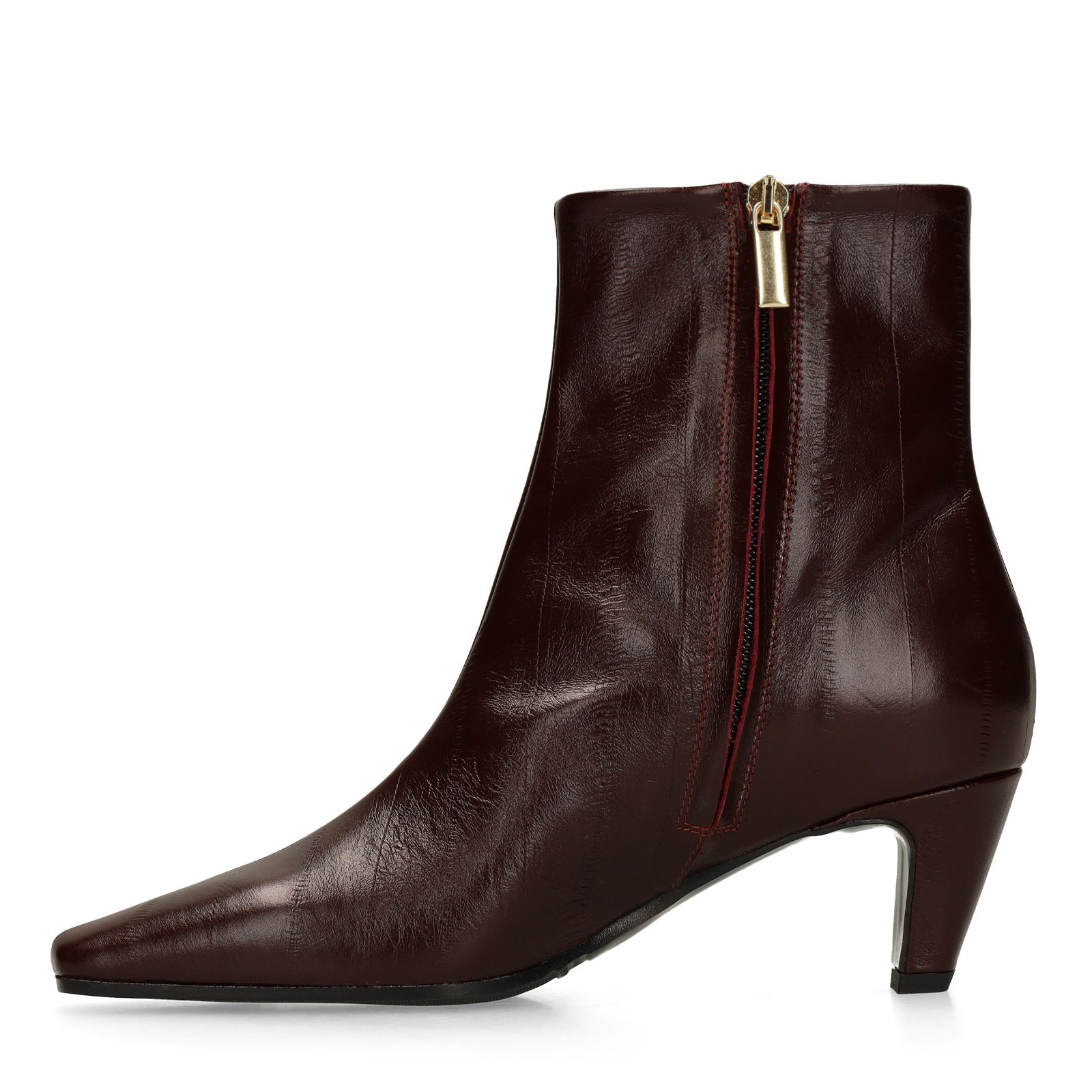 Burgundy leren enkellaarsjes met hak