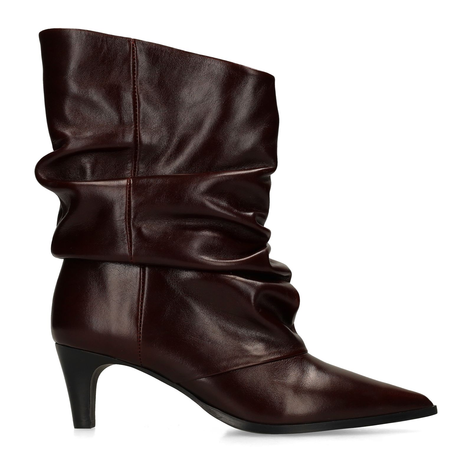 Burgundy leren slouchy boots met hak