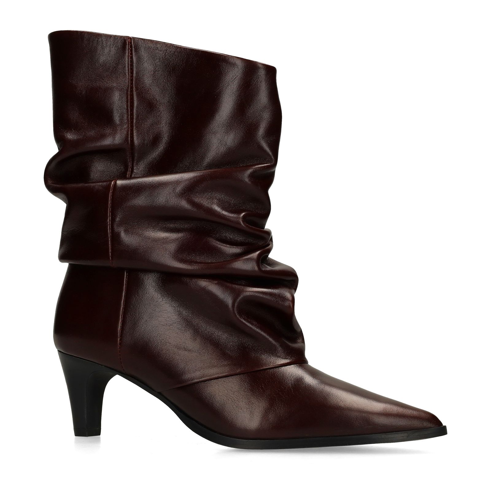 Burgundy leren slouchy boots met hak