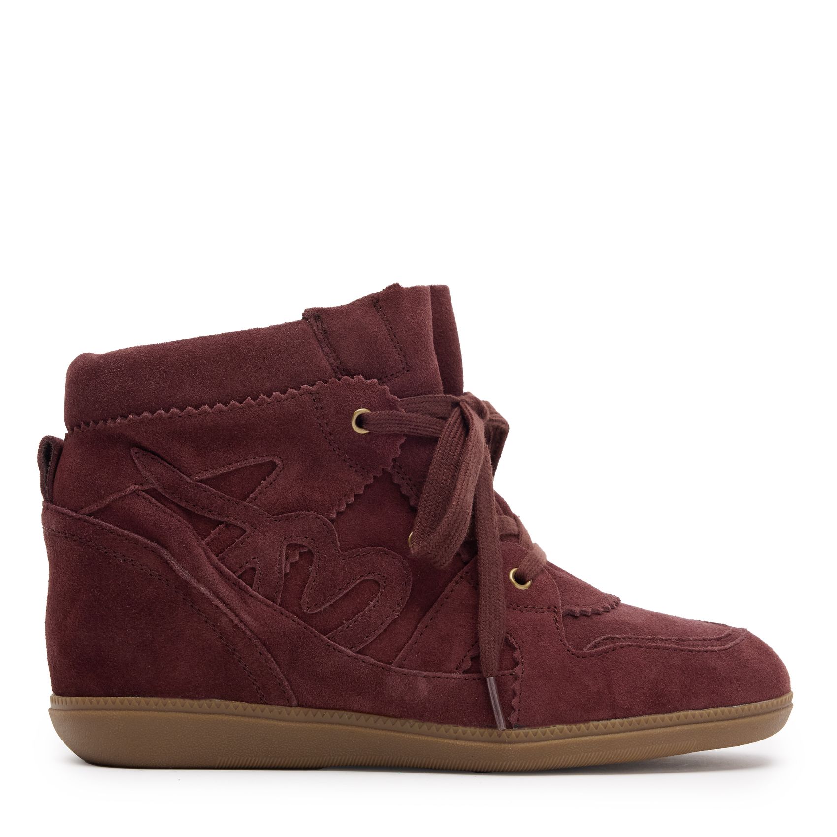 Burgundy suède wedge sneakers