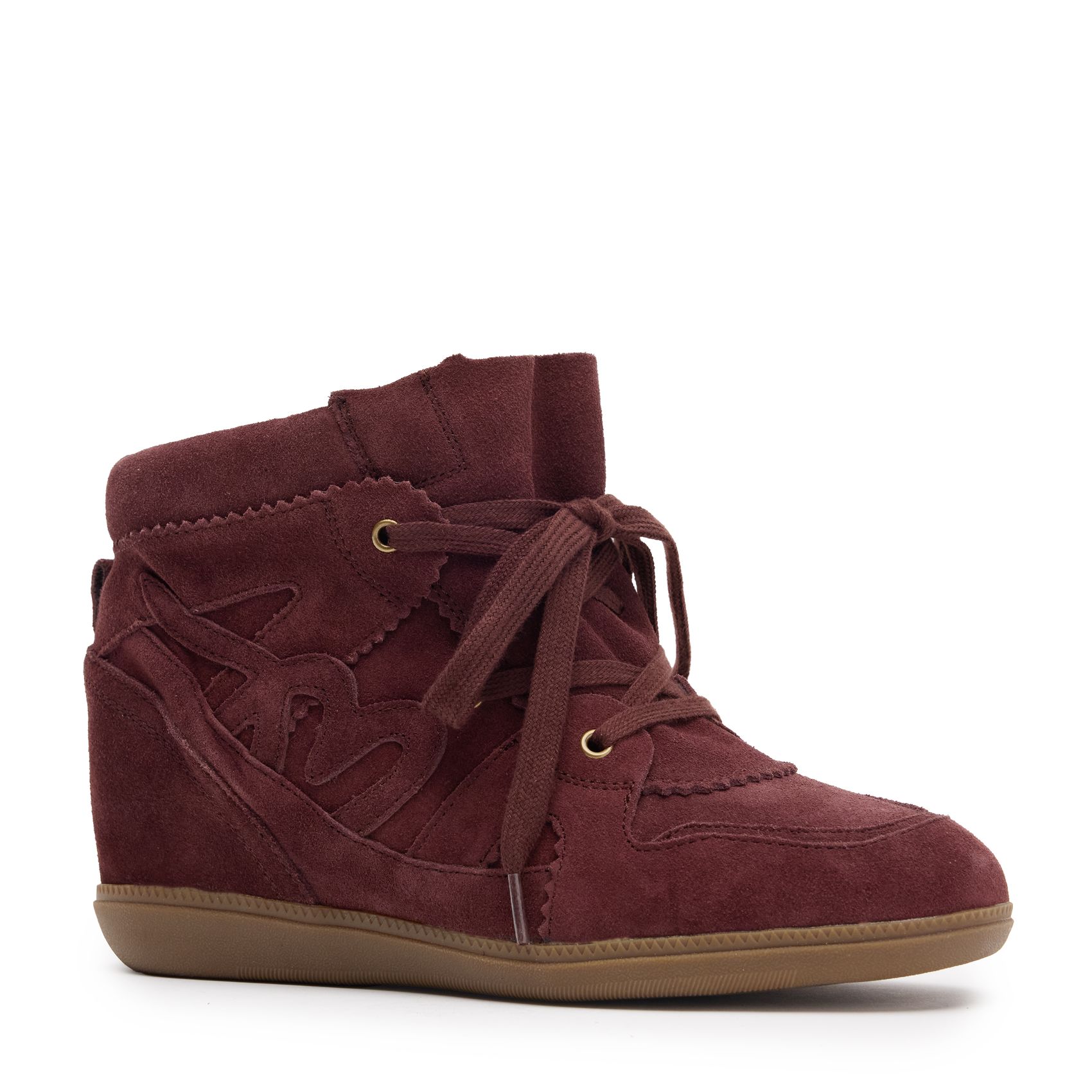 Burgundy suède wedge sneakers