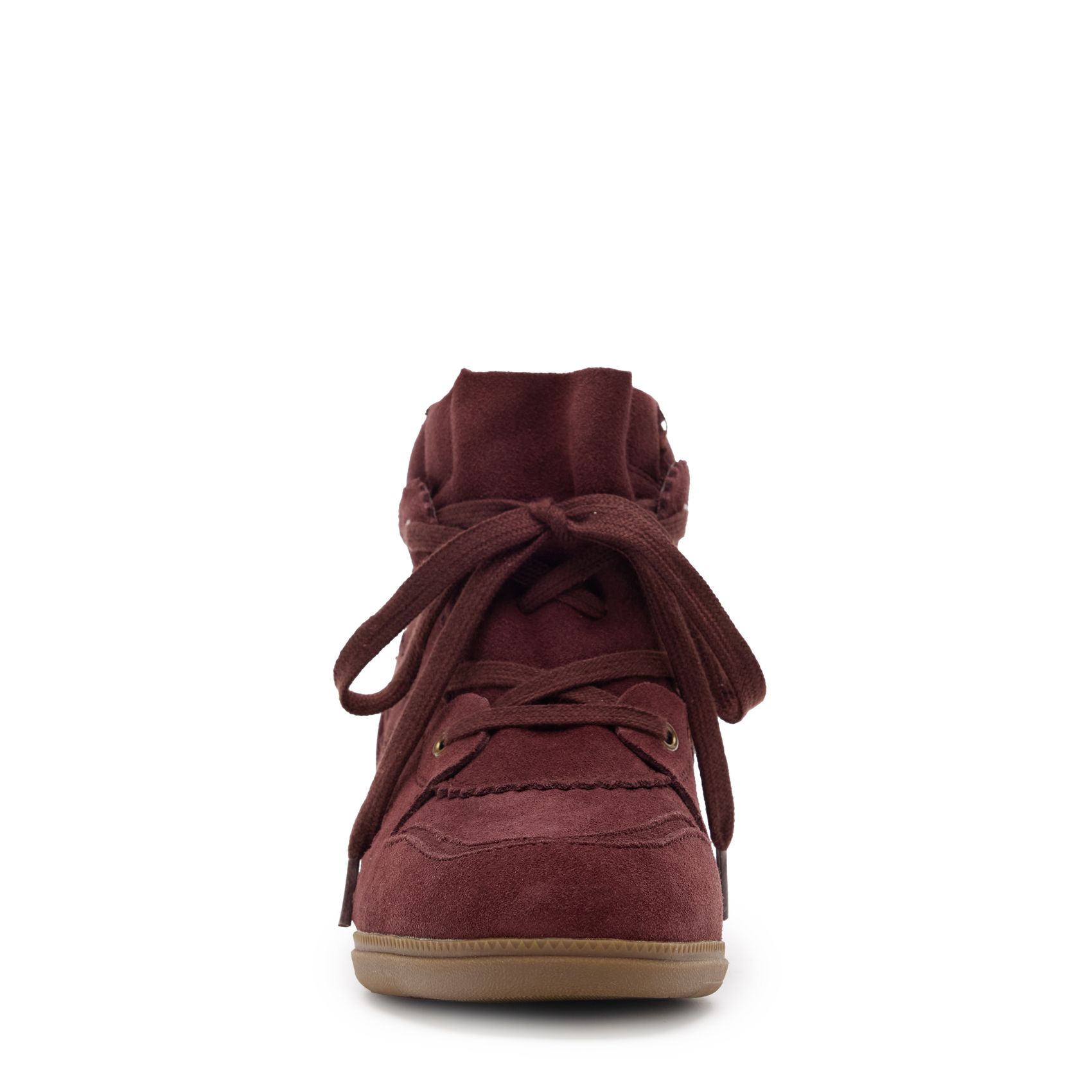 Burgundy suède wedge sneakers