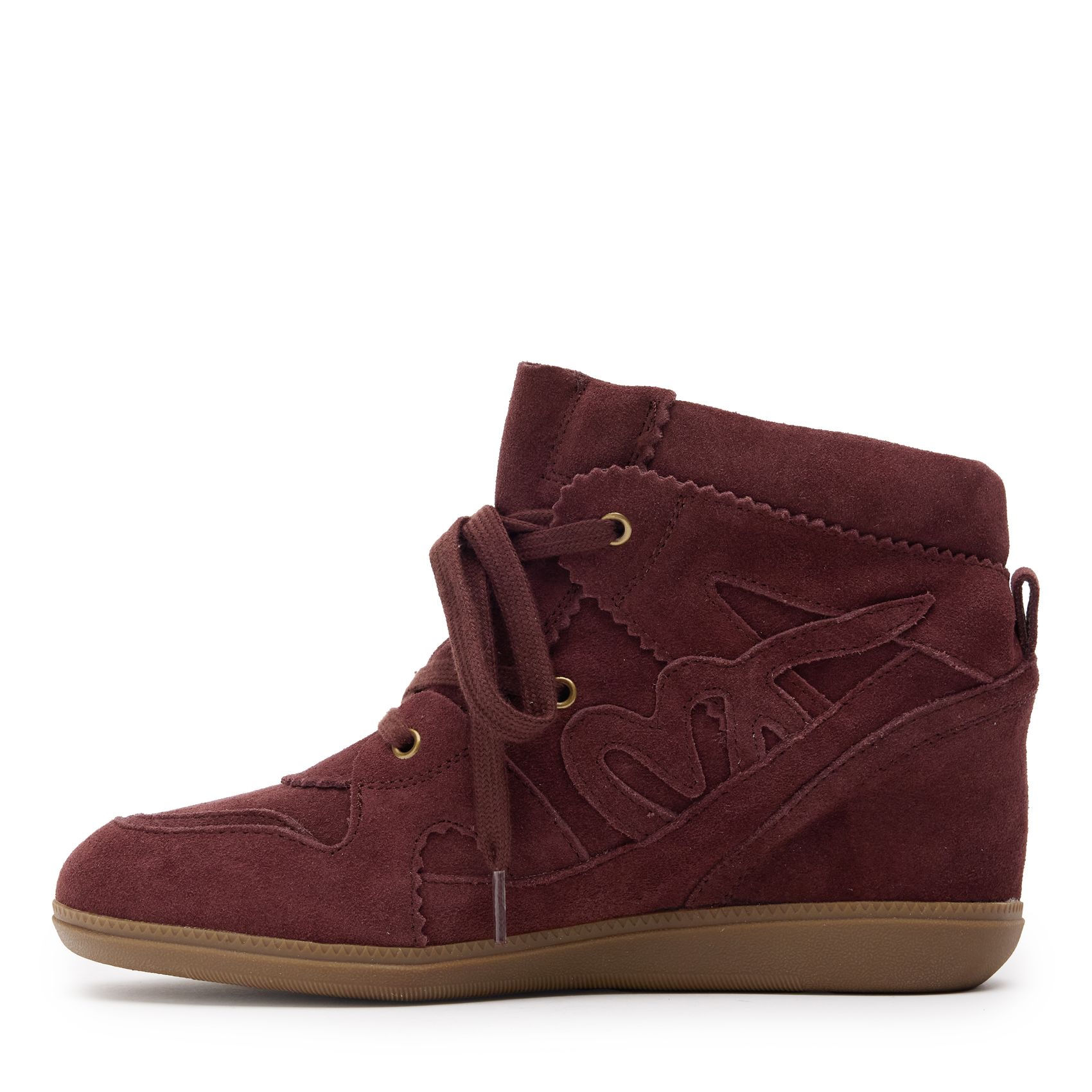 Burgundy suède wedge sneakers
