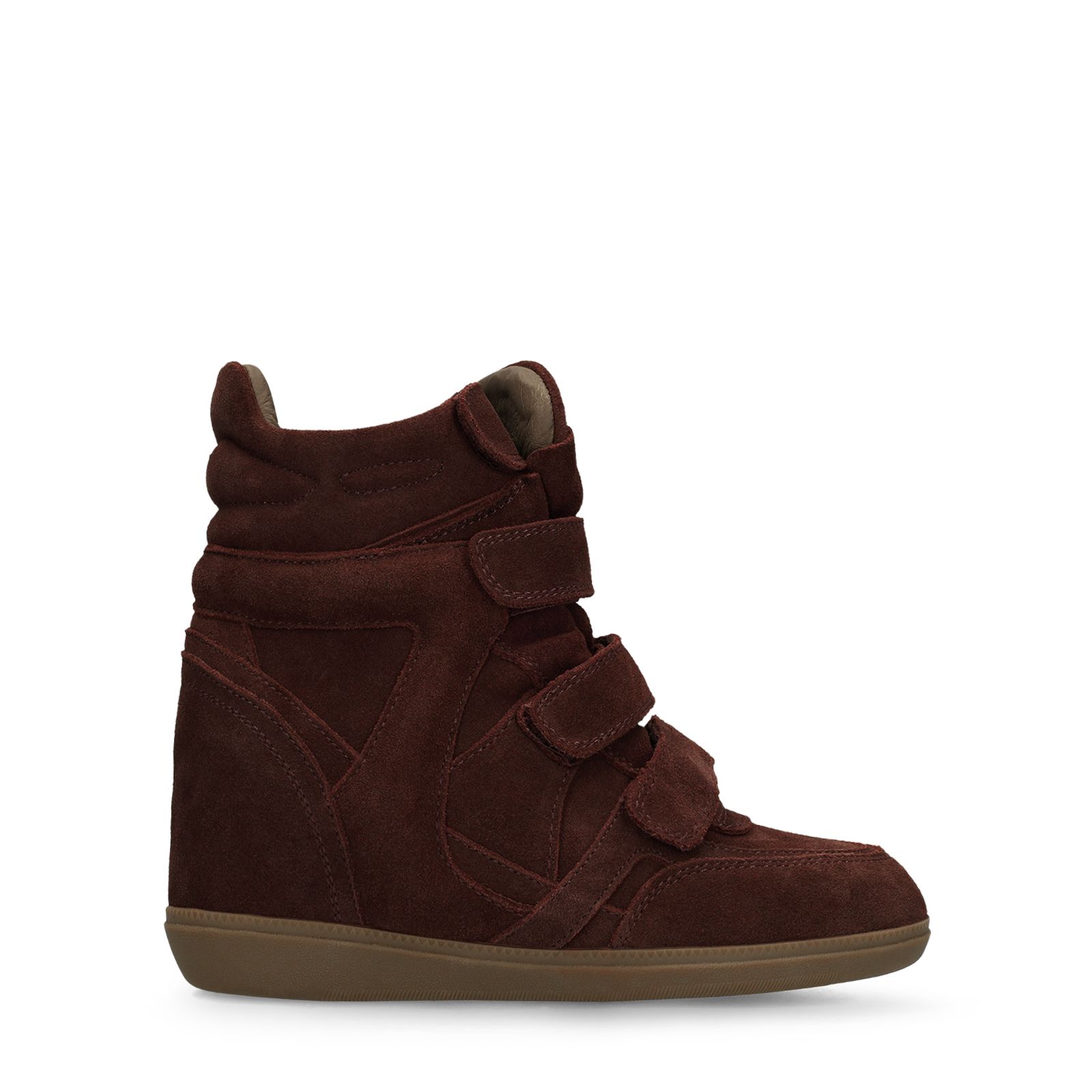 Bordeauxrote Veloursleder-Sneaker mit Keilabsatz