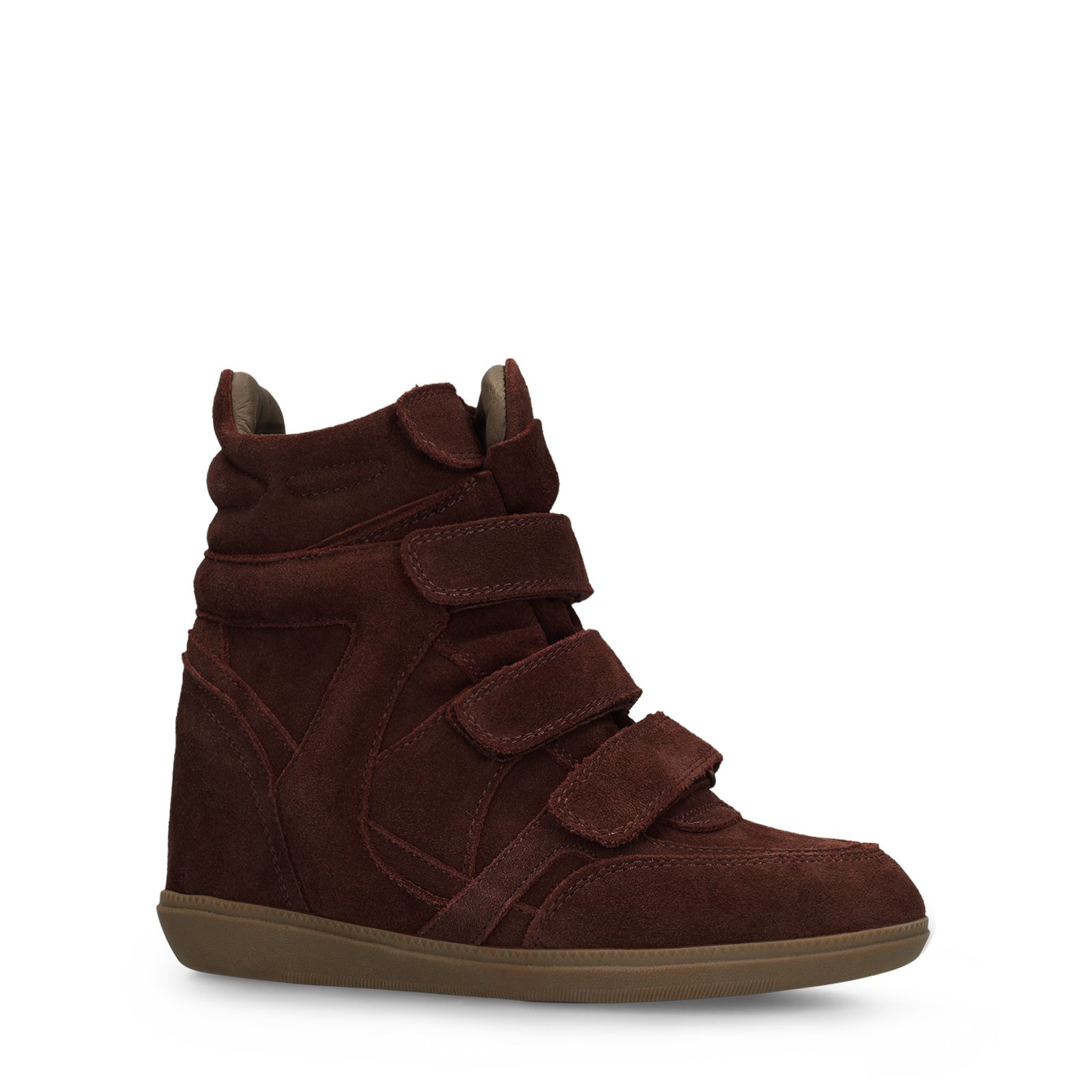 Bordeauxrote Veloursleder-Sneaker mit Keilabsatz