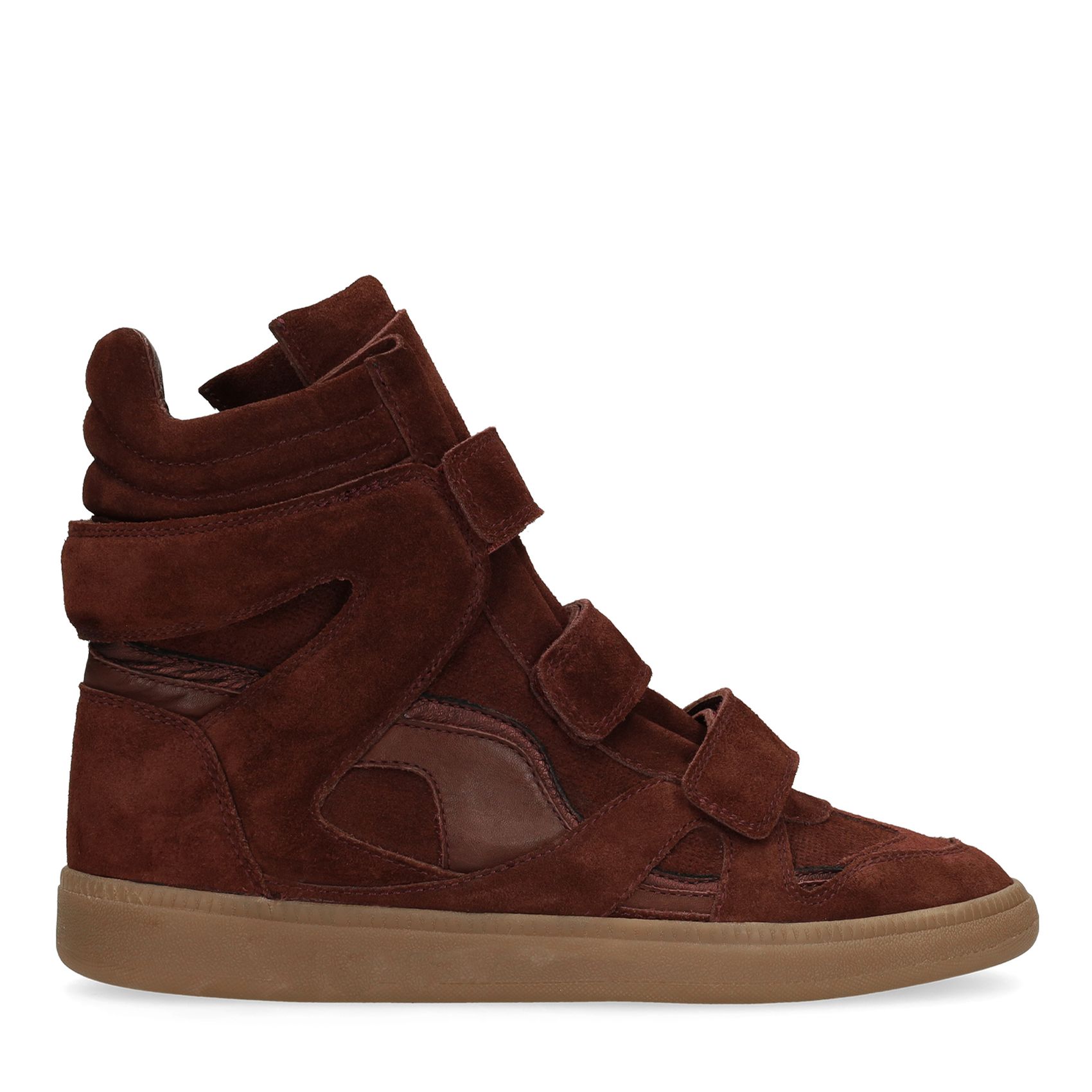 Burgundy suède hoge sneakers met klittenband