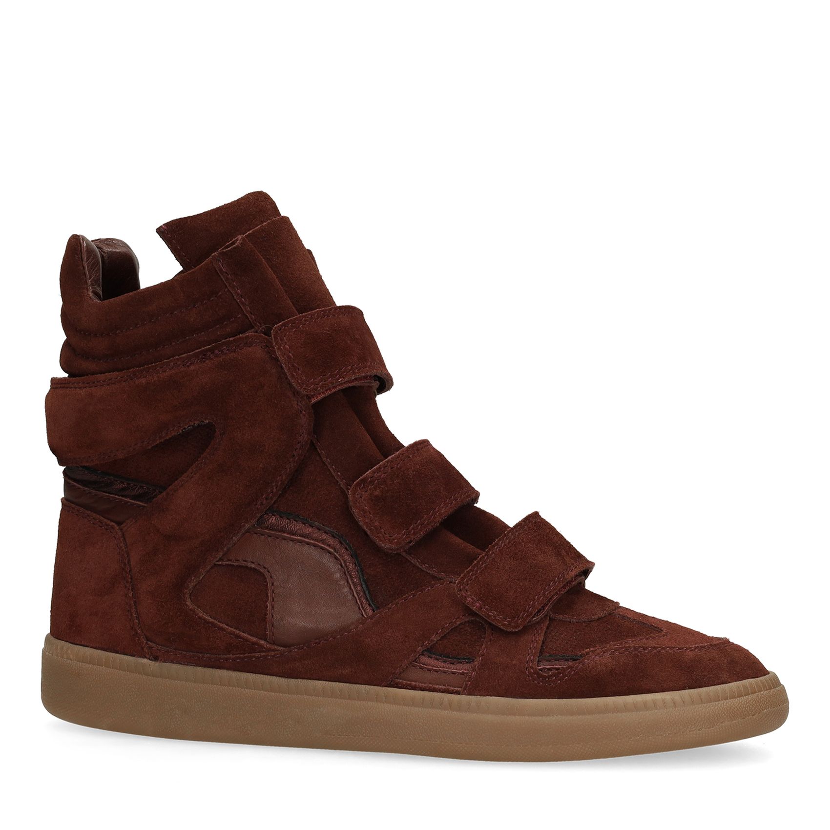 Burgundy suède hoge sneakers met klittenband