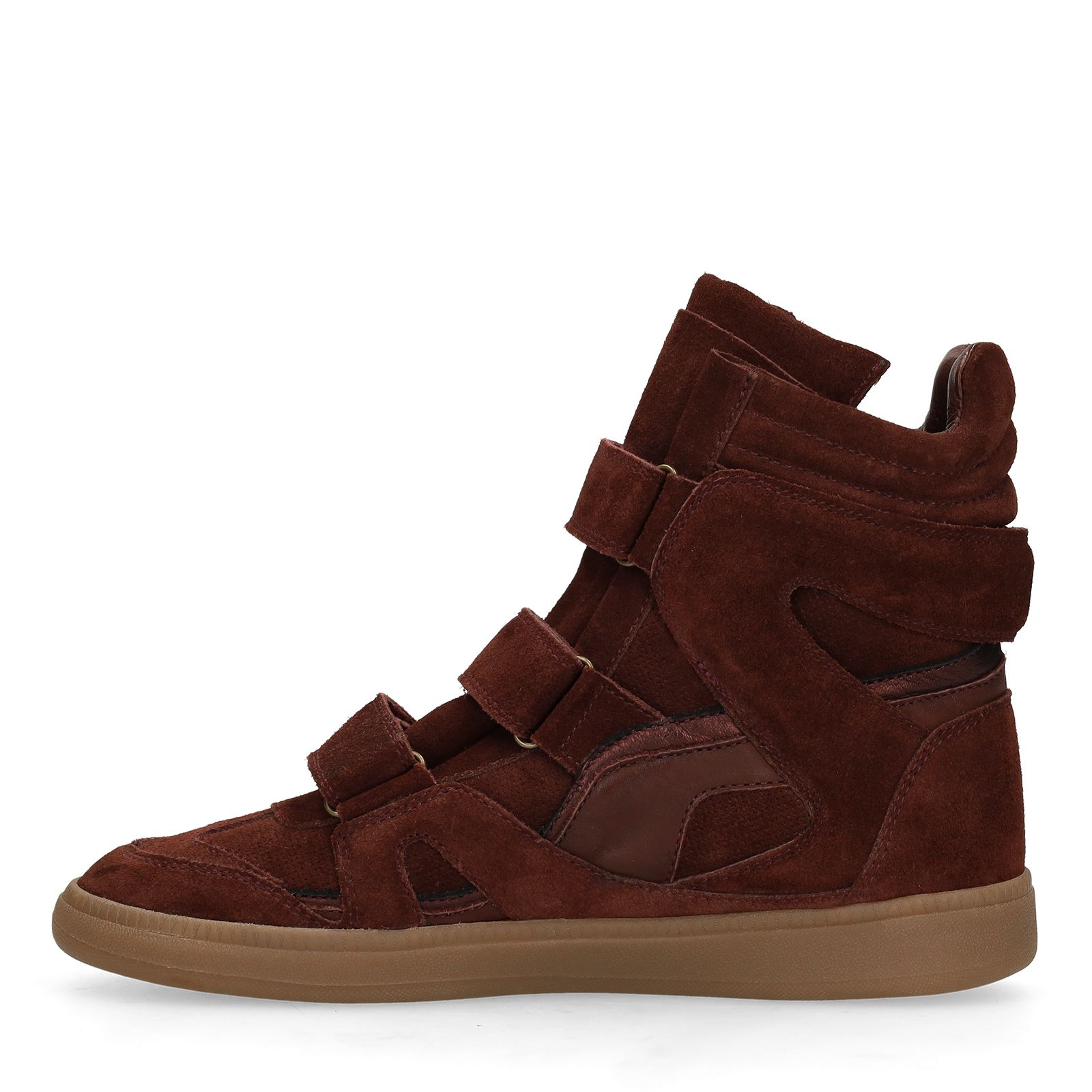 Burgundy leren hoge sneakers met klittenband