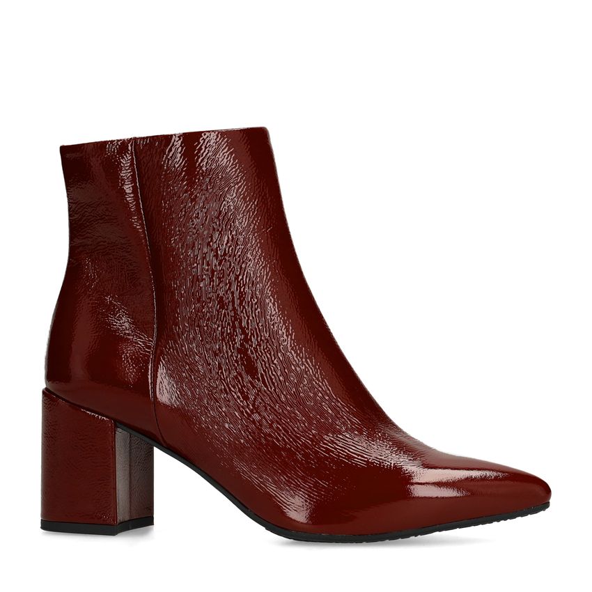 Burgundy lakleren enkellaarsjes met hak