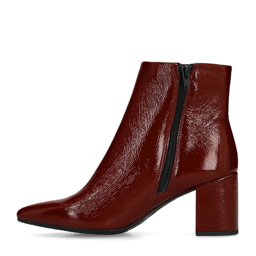 Burgundy lakleren enkellaarsjes met hak