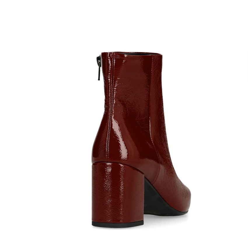 Burgundy lakleren enkellaarsjes met hak