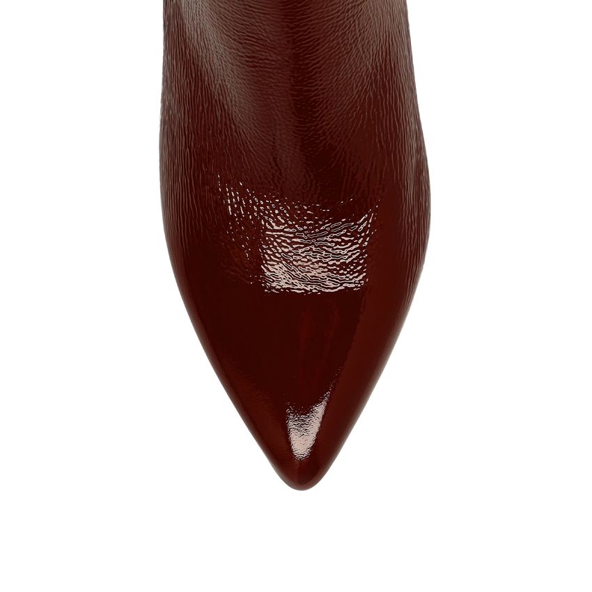Burgundy lakleren enkellaarsjes met hak
