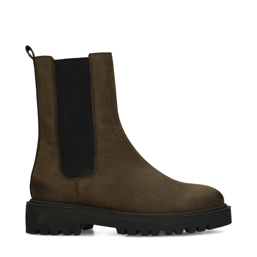 Dunkelgrüne Chelsea Boots aus Nubukleder