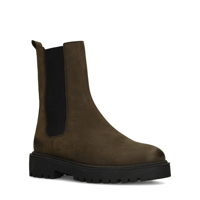 Dunkelgrüne Chelsea Boots aus Nubukleder