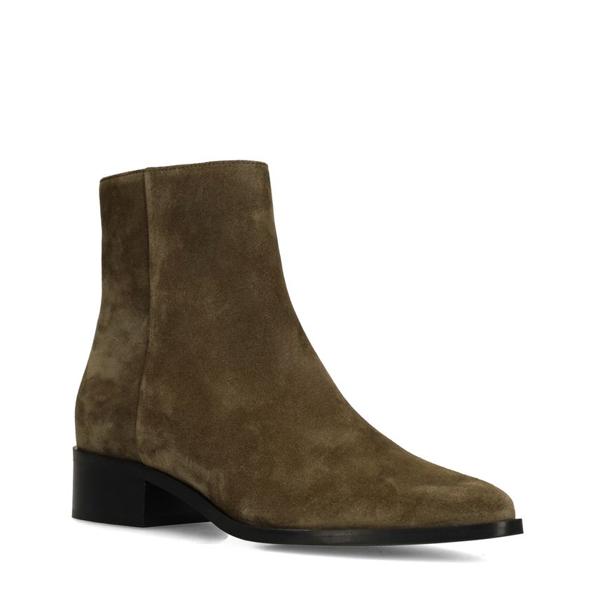 Grüne Veloursleder-Stiefeletten
