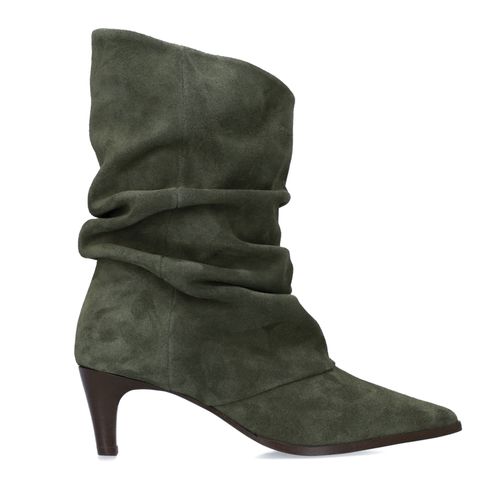 Grüne slouchy Boots aus Veloursleder mit Absatz