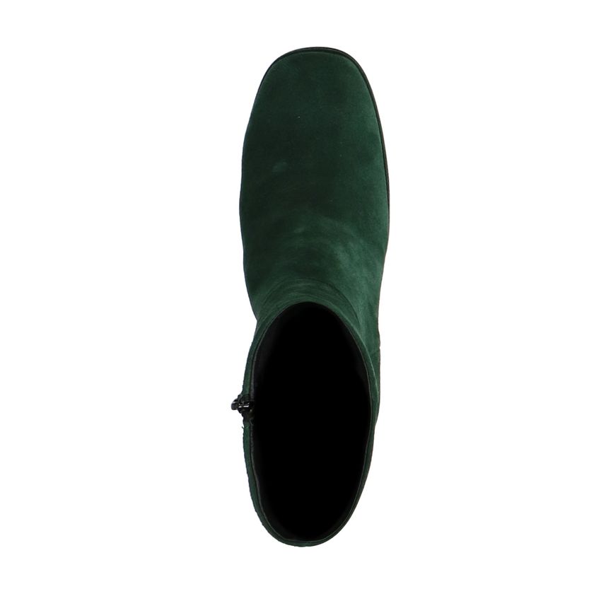 Grüne Veloursleder-Stiefeletten mit Absatz