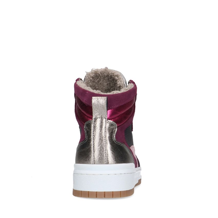 Roséfarbene High-Top-Sneaker aus Leder mit Kunstfellfutter
