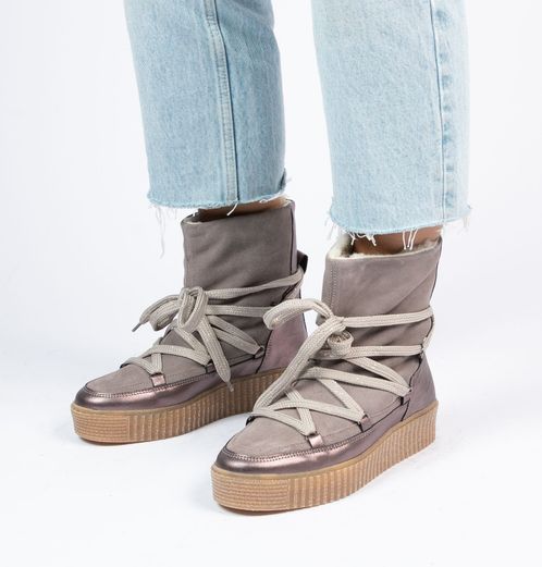 Grijze suède snowboots met leren details