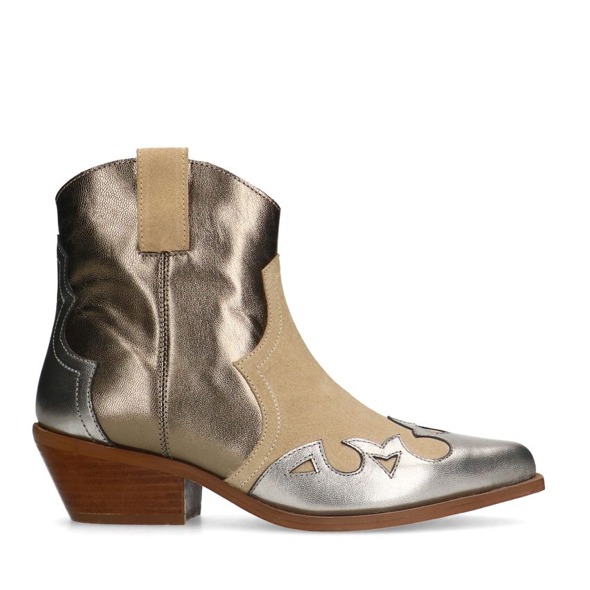 Beige suède cowboy laarzen met metallic details