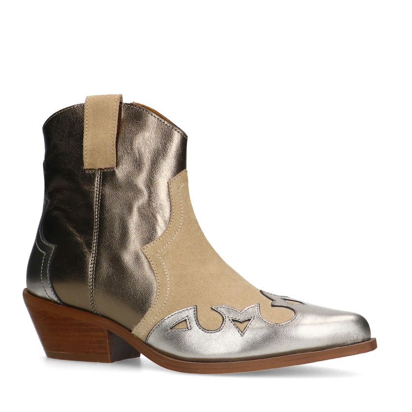 Beige suède cowboy laarzen met metallic details