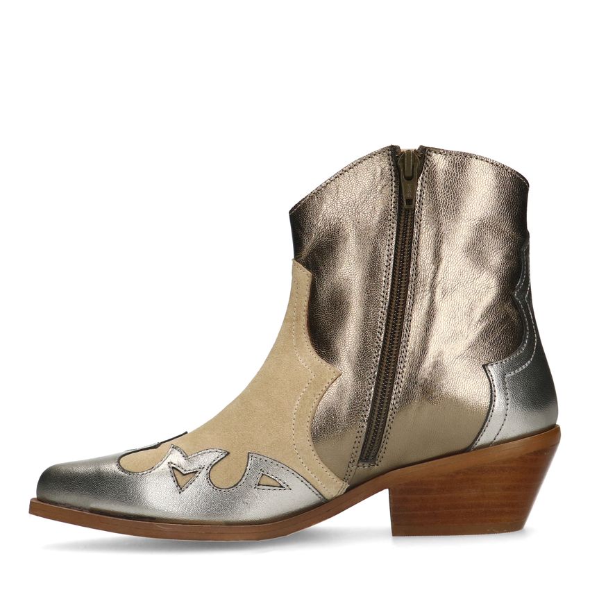 Beige suède cowboy laarzen met metallic details