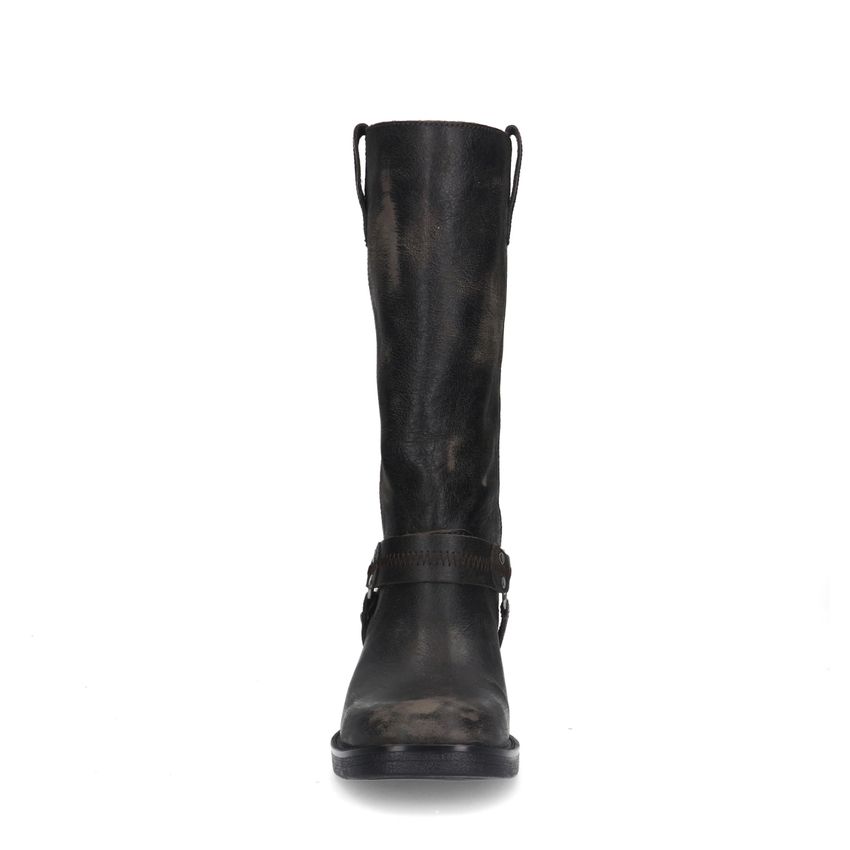 Grijze leren biker boots met zilverkleurige gespen