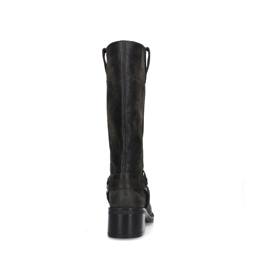 Grijze leren biker boots met zilverkleurige gespen