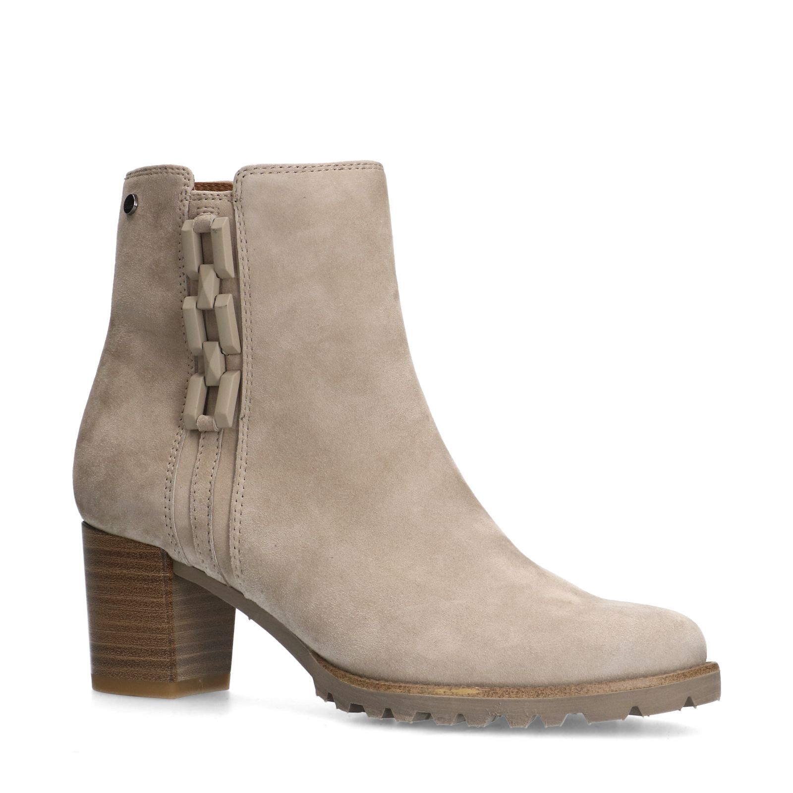 Graue Veloursleder-Stiefeletten mit Ketten-Detail
