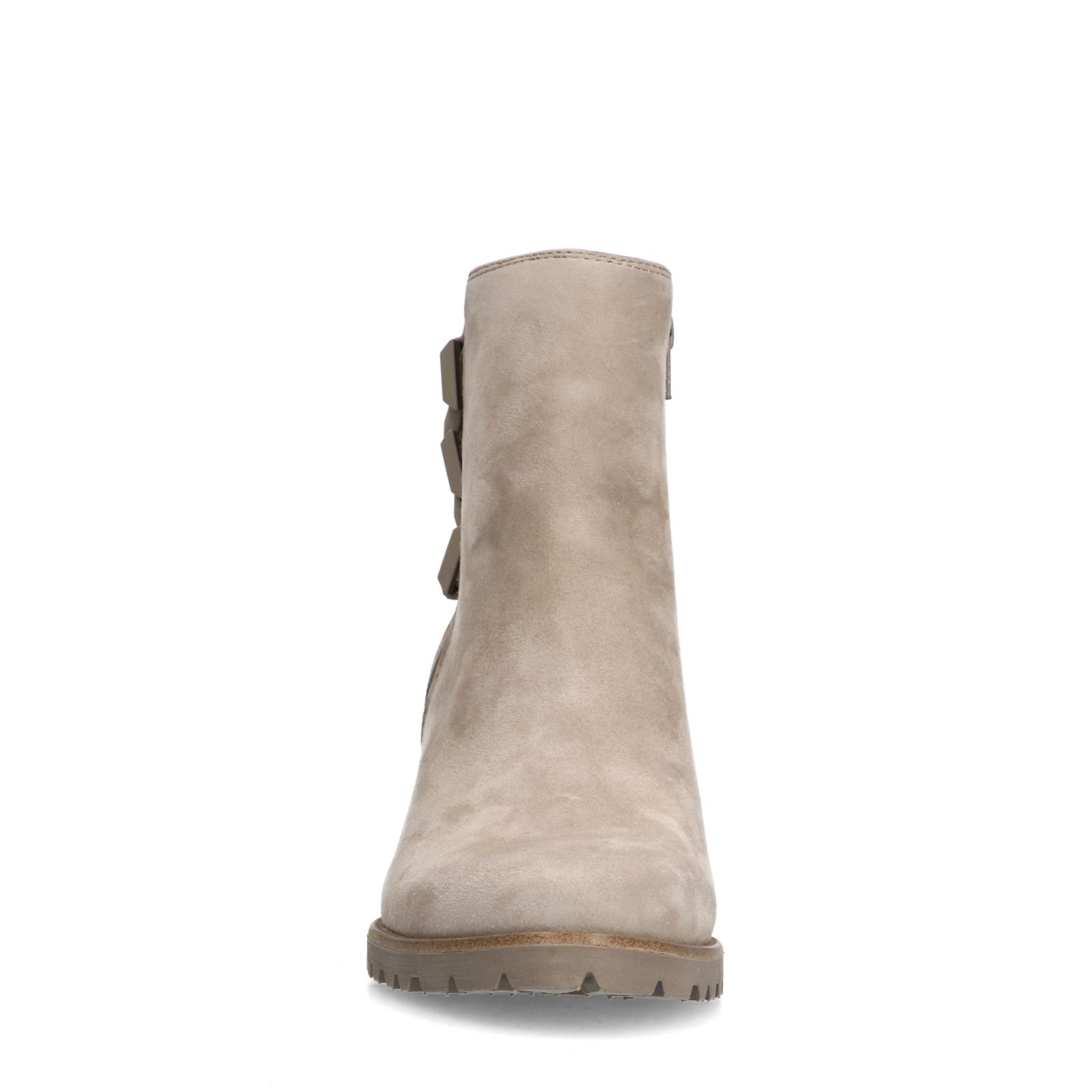 Graue Veloursleder-Stiefeletten mit Ketten-Detail