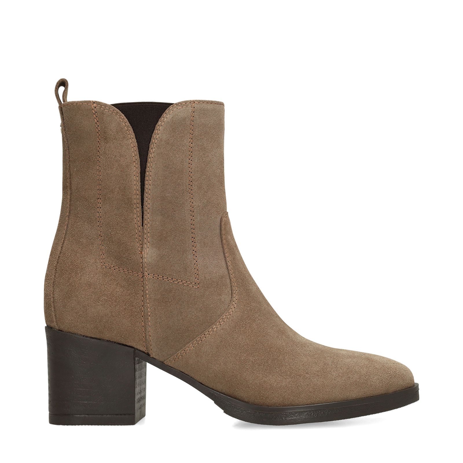 Graue Veloursleder-Stiefeletten mit Absatz