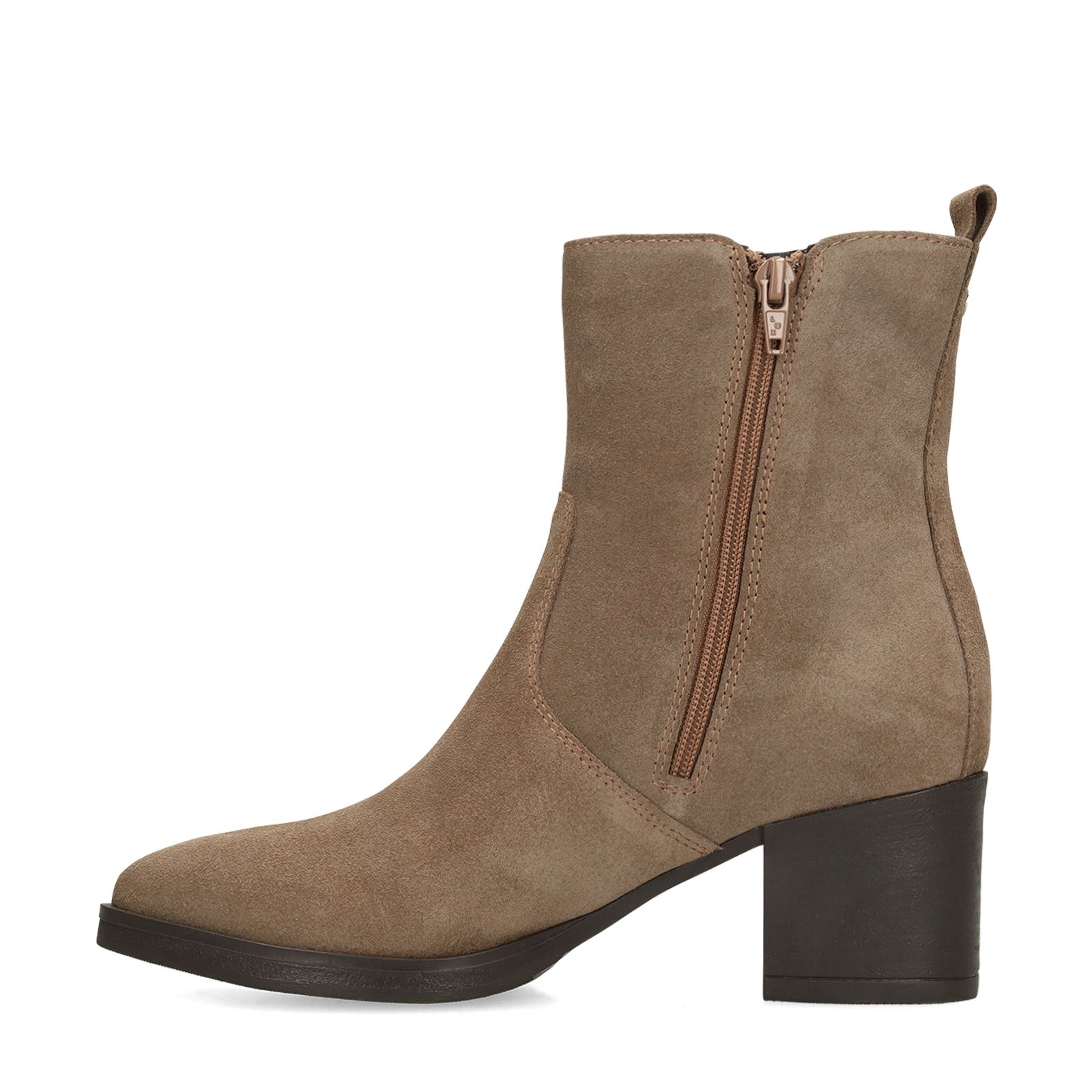 Graue Veloursleder-Stiefeletten mit Absatz