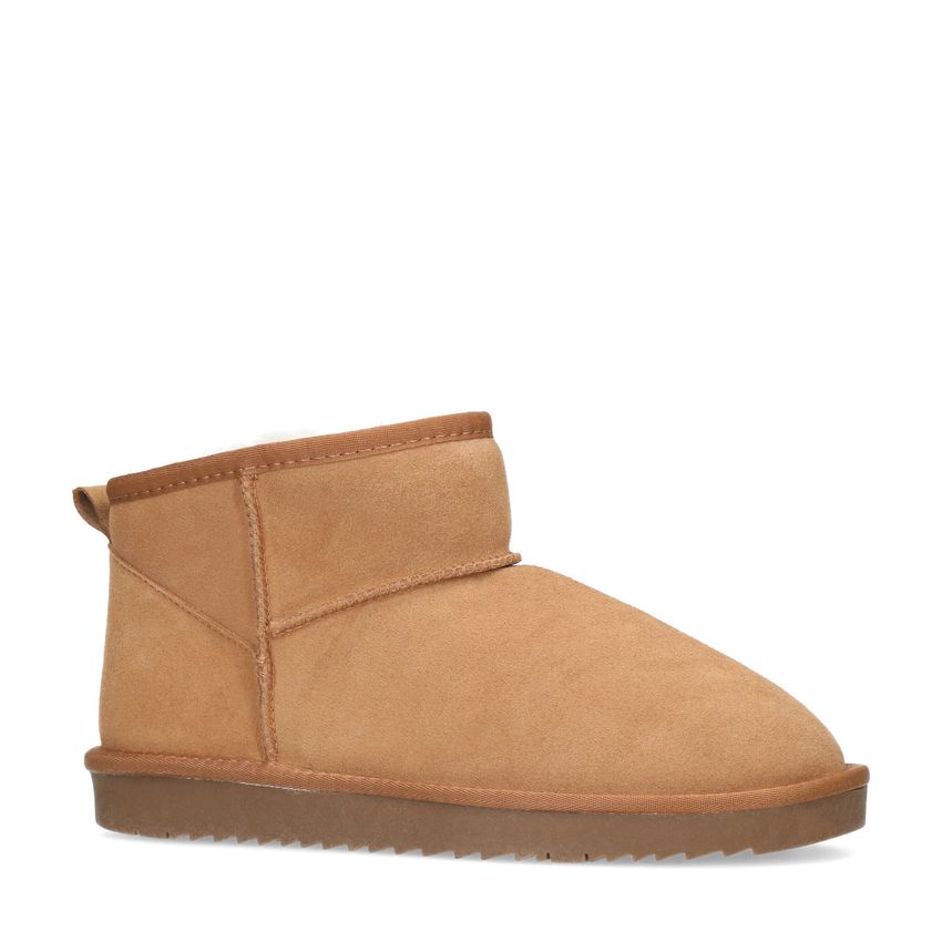 Cognacfarbene Veloursleder-Boots mit Wollfutter