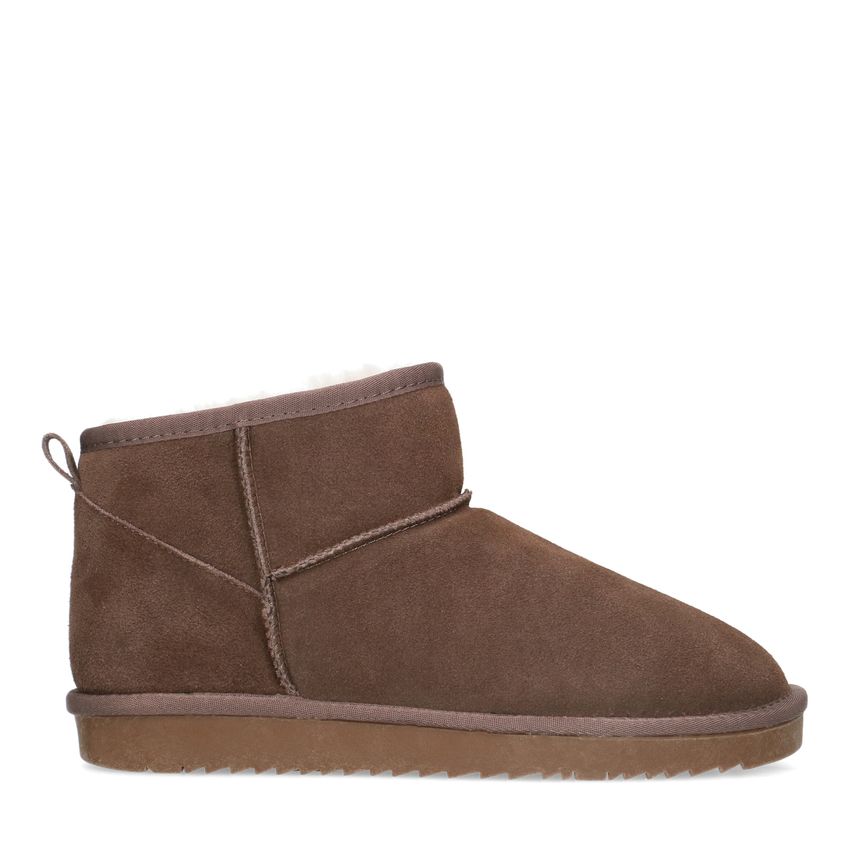 Taupefarbene Veloursleder-Boots mit Wollfutter