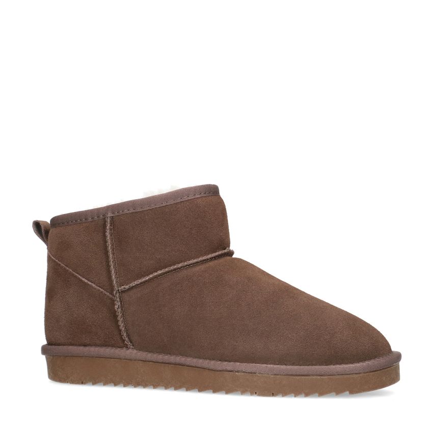 Taupefarbene Veloursleder-Boots mit Wollfutter