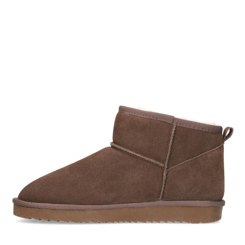 Taupefarbene Veloursleder-Boots mit Wollfutter