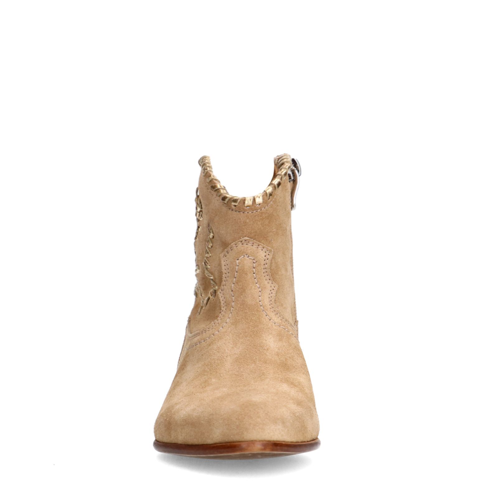 Beige suède enkellaarsjes met gouden details