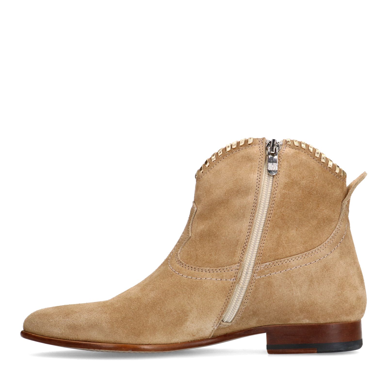 Beige suède enkellaarsjes met gouden details