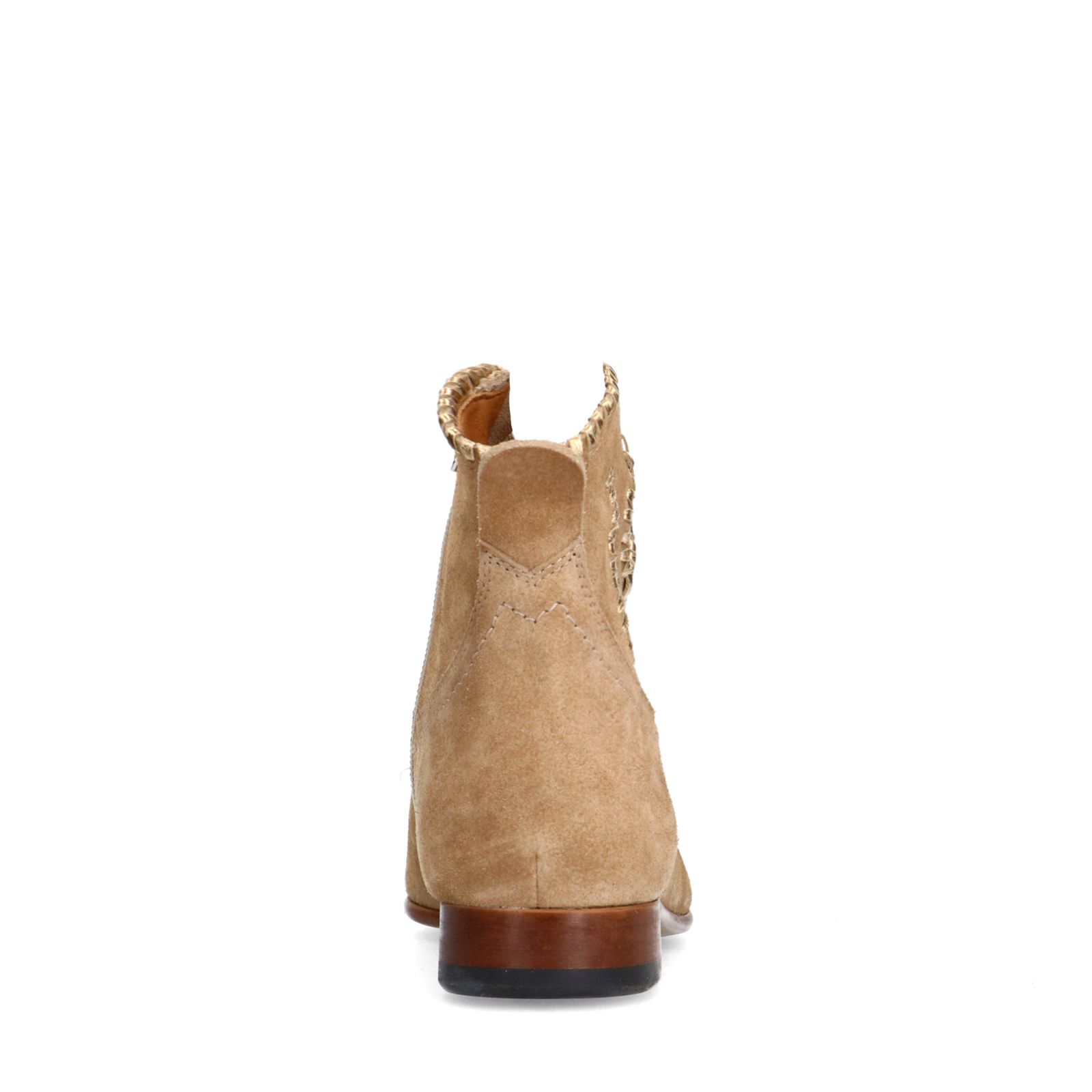 Beige suède enkellaarsjes met gouden details