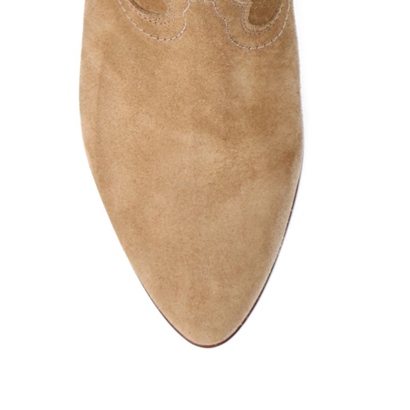 Beige suède enkellaarsjes met gouden details