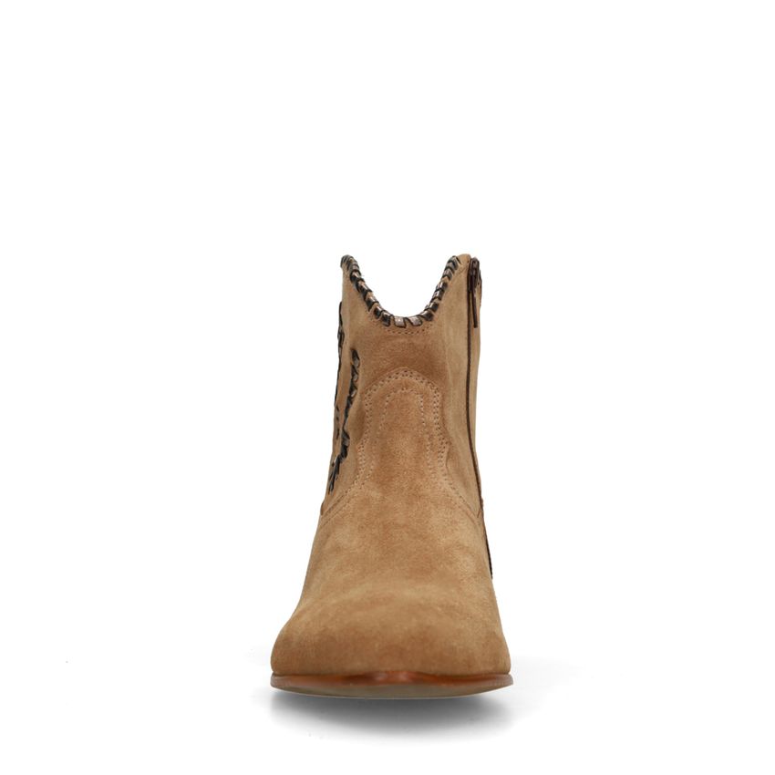 Beige suède enkellaarsjes met koper details