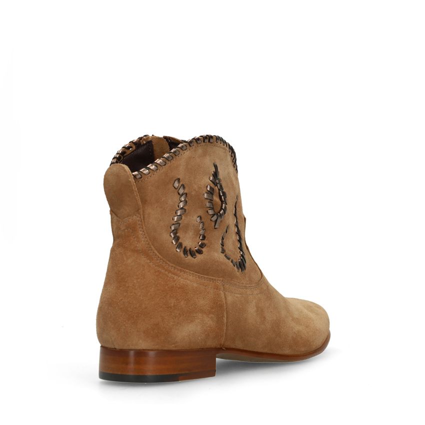Beige suède enkellaarsjes met koper details