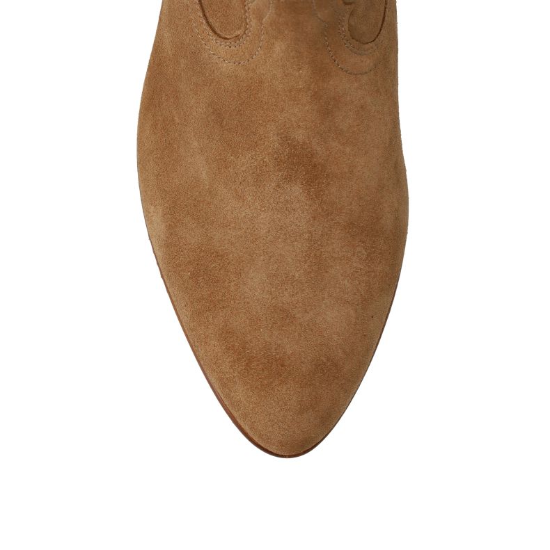 Beige suède enkellaarsjes met koper details
